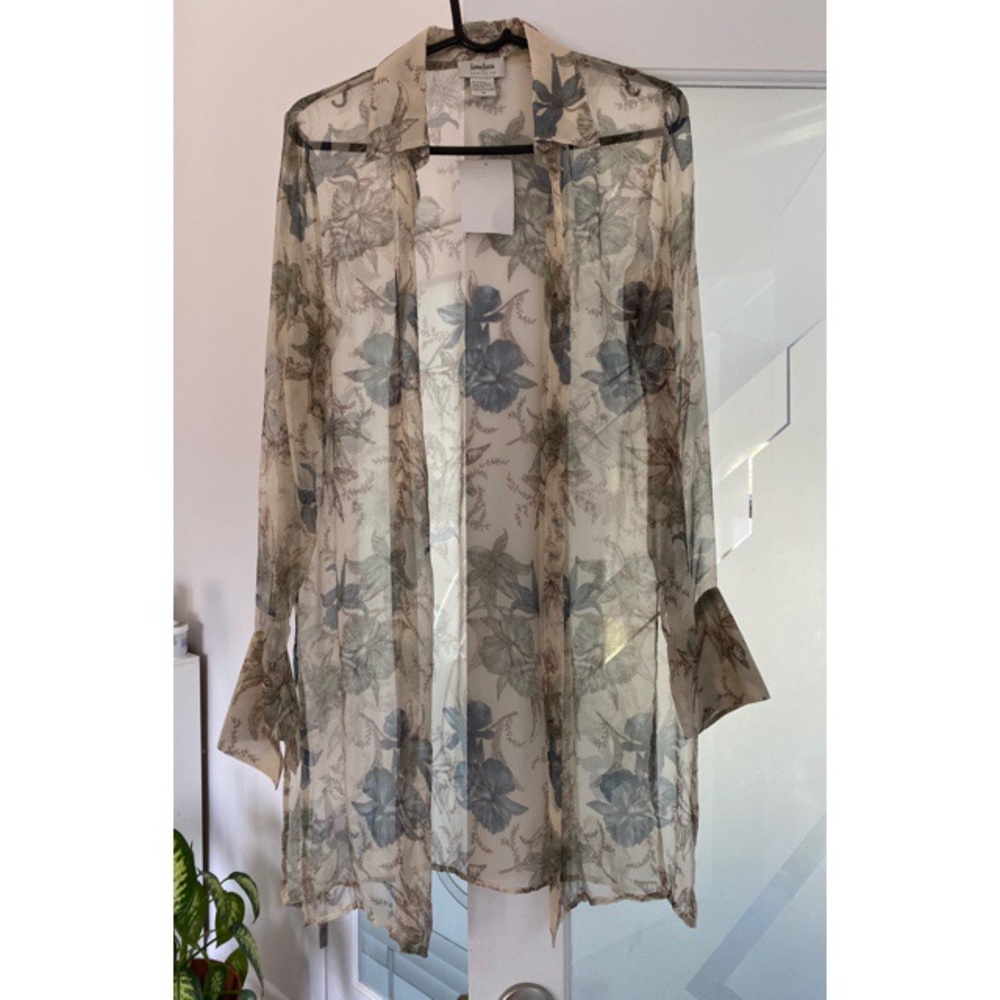 Neiman Marcus Floral Sheer Cardigan